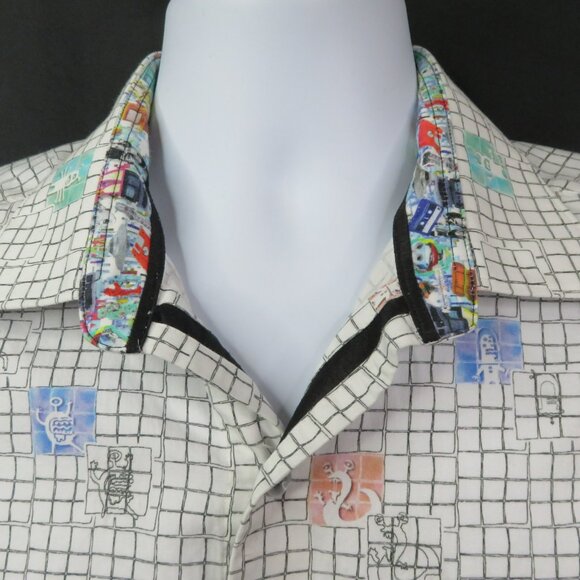 Robert Graham Shirt Alien Monsters Plaid Mens M Short Sleeve Cotton - Picture 6 of 12